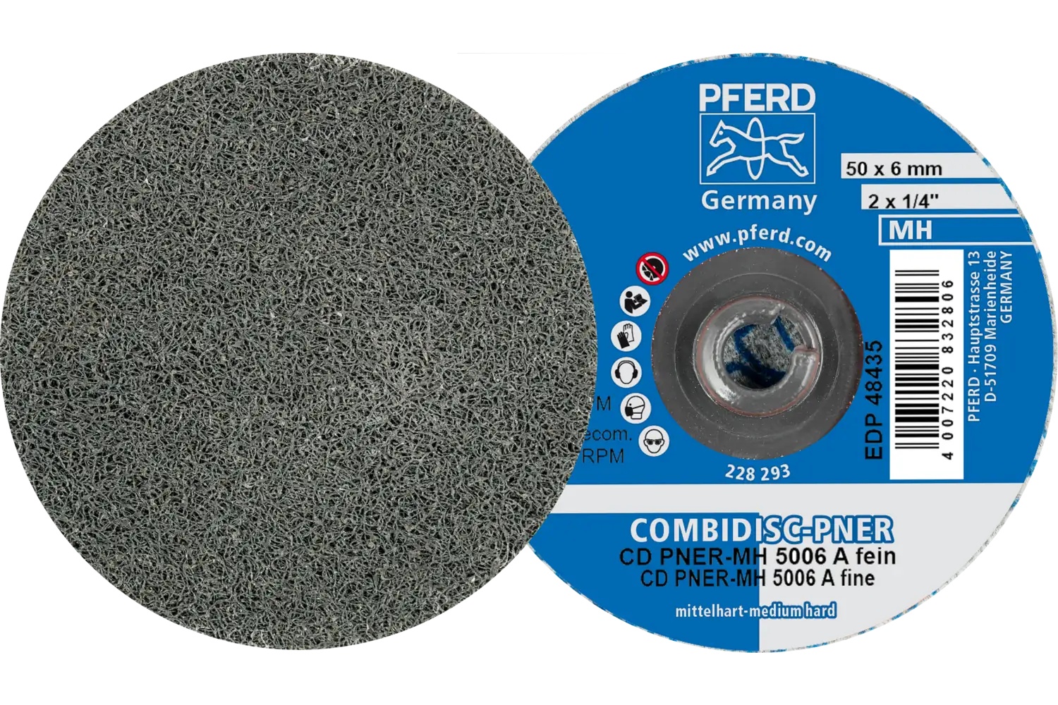 Picture of Pferd CombiDisc® Unitized Disc, 2" Dia, Type CD, Fine, Medium-Hard, 6AF, Aluminum oxide